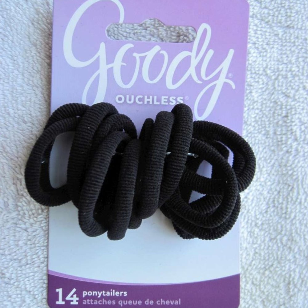 14 Goody Ouchless Black Gentle Fit Soft Fabric Terry Elastic No Metal Hair Bands